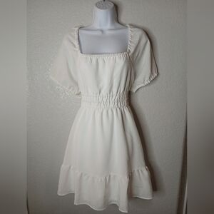 NWT Maurices White Flutter Sleeve Square Neck Smocked Waist Ruffle Hem Dress